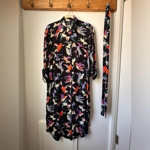 Bird Motif Button Down Shirt Dress by Maeve from Anthropologie 12 Petite